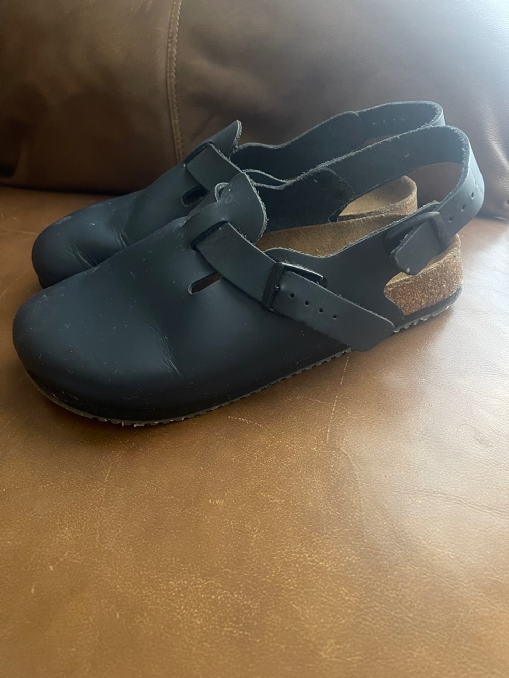 Birkenstock Navy Leather Clog Sandals